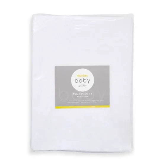 Baby Cot Fitted Sheet Twin Pack - White