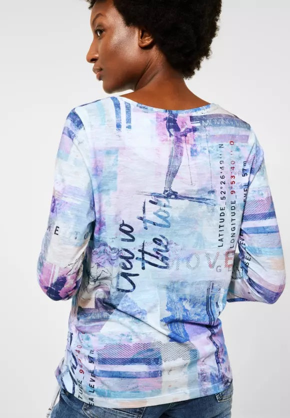 Fusion Aop 3/4 Sleeve Tee - Mountain Blue