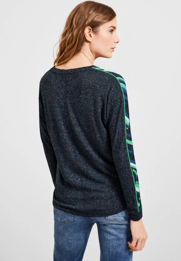 Cosy AOP Batsleeve Shirt - Deep Blue Melange