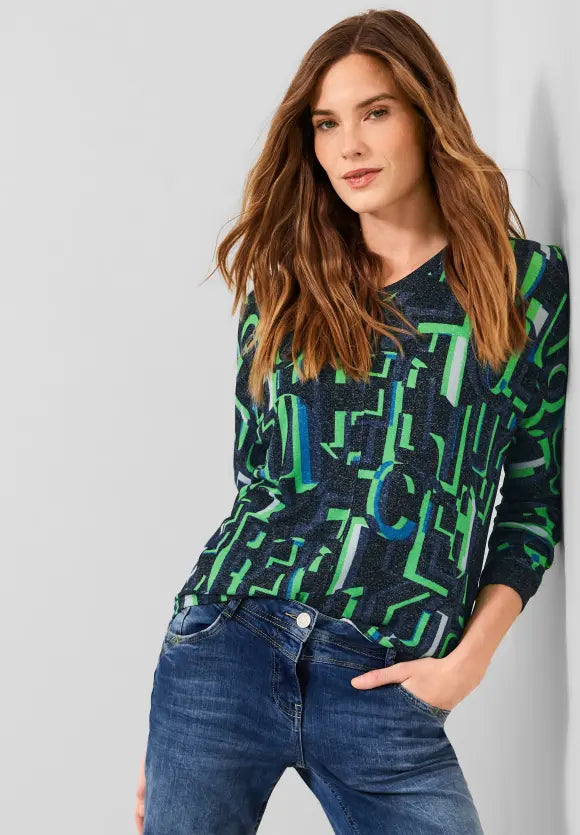 Cosy AOP Batsleeve Shirt - Deep Blue Melange