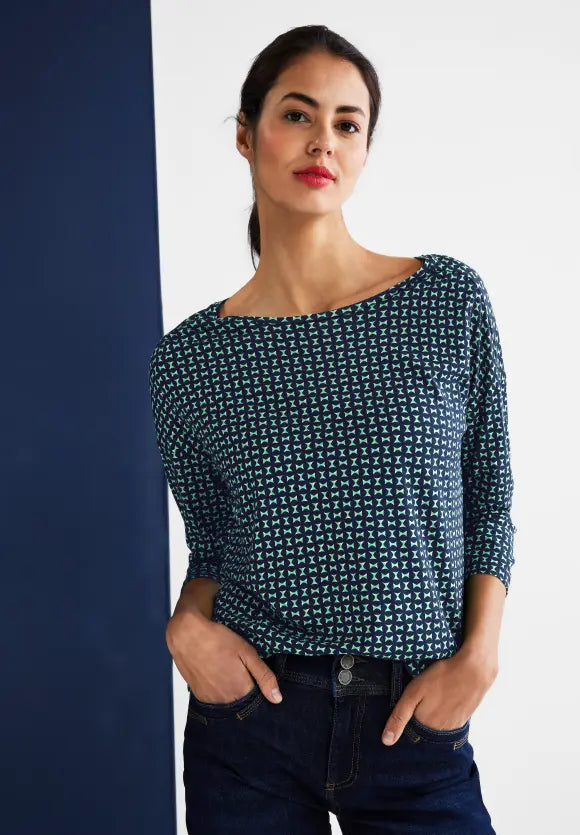 Print Round Neck Shirt - Light Brisk Green