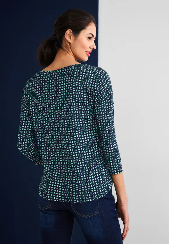 Print Round Neck Shirt - Light Brisk Green
