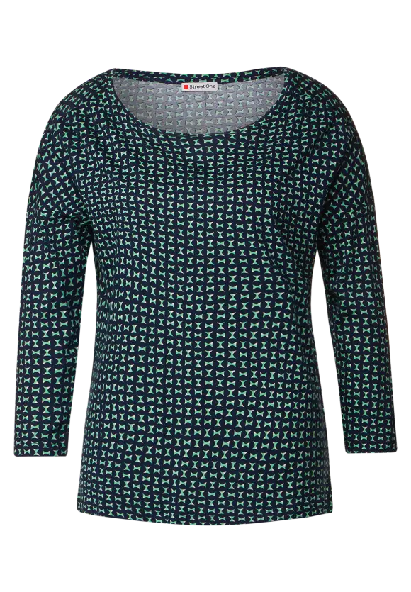 Print Round Neck Shirt - Light Brisk Green