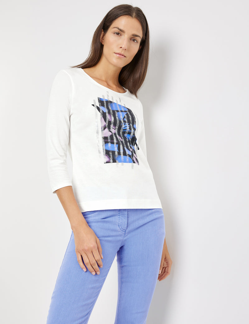 Powered Blue 3/4 Sleeve T-Shirt - Off White