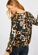 Aop Split Neck Blouse - Utility Olive