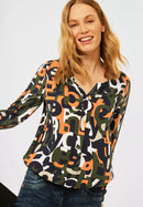 Aop Split Neck Blouse - Utility Olive