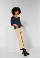 V Neck Print Blouse - Deep Blue