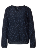 V Neck Print Blouse - Deep Blue