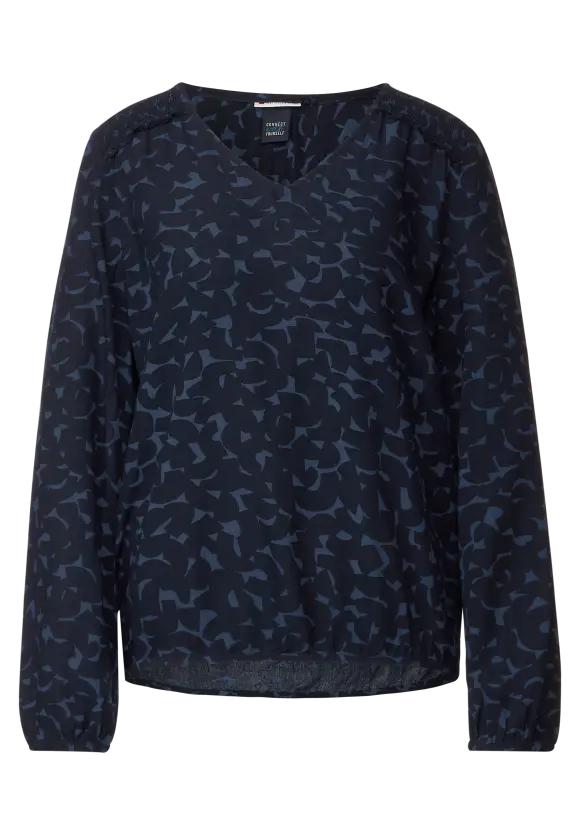 V Neck Print Blouse - Deep Blue