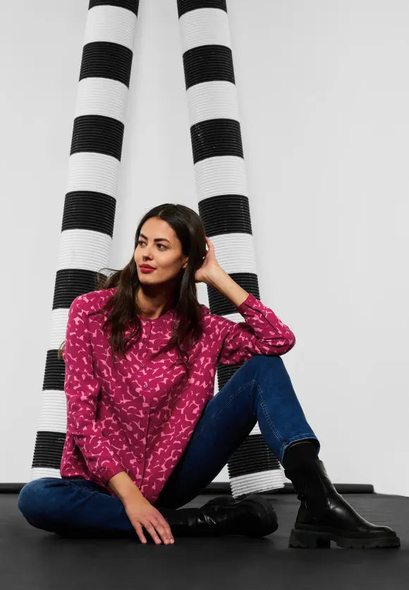 Buttoned Print Blouse - Woody Rose