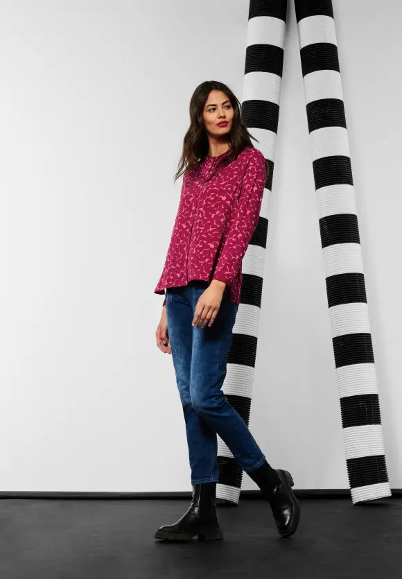 Buttoned Print Blouse - Woody Rose