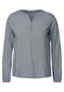 Stripe Split Neck Blouse - Deep Blue