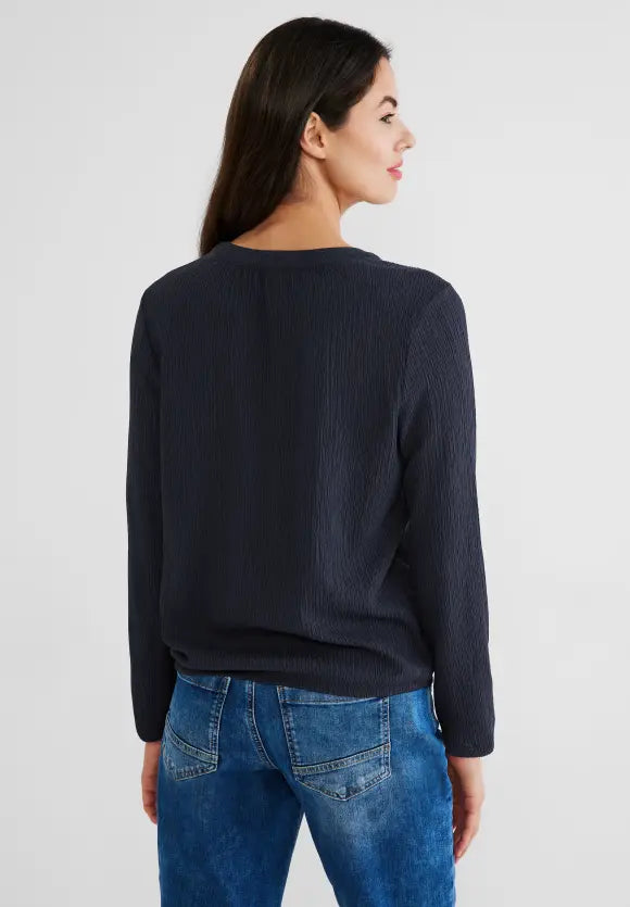 Structure Split Neck Blouse - Deep Blue