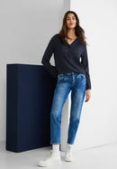 Structure Split Neck Blouse - Deep Blue