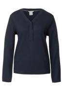 Structure Split Neck Blouse - Deep Blue