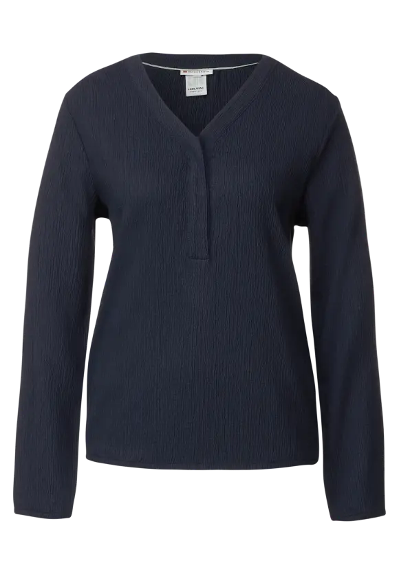 Structure Split Neck Blouse - Deep Blue
