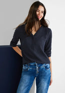Structure Split Neck Blouse - Deep Blue