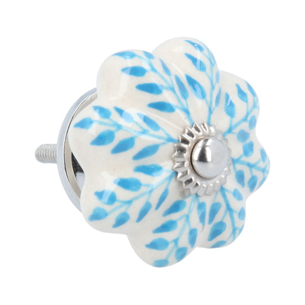 Blue Leaves Ceramic Flower Knob