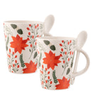 Hot Chocolate Pionsettia Mugs & Spoons Set Of 2