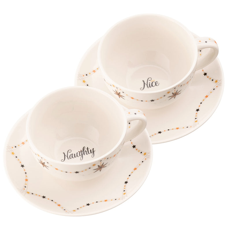 Naughty Or Nice Cappuccino Cup & Saucer Set Of 2
