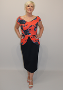 Sleeveless Floral Dress - Orange/navy