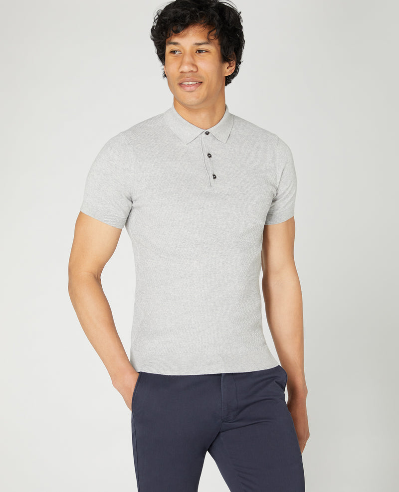 Knit Polo T-shirt - Light Grey