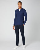 Long Sleeve Knitted Polo - Dark Blue/black