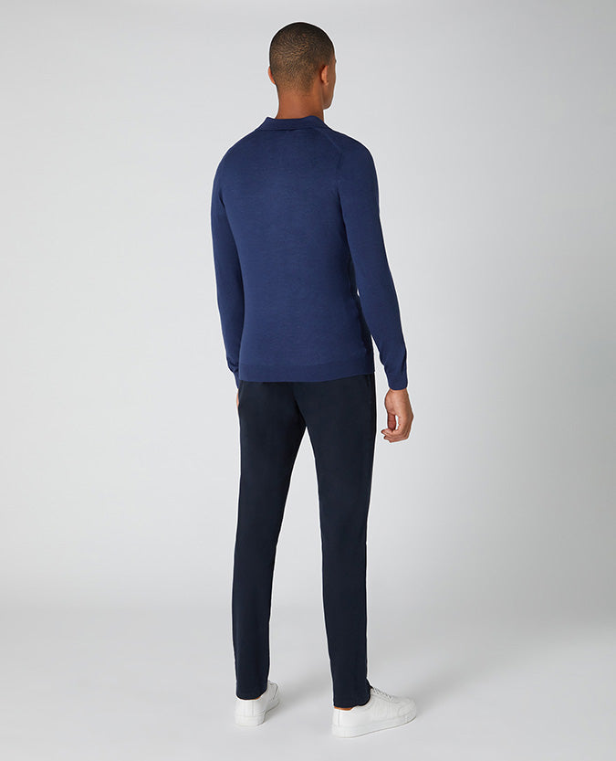 Long Sleeve Knitted Polo - Dark Blue/black