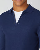 Long Sleeve Knitted Polo - Dark Blue/black