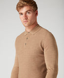 Long Sleeve Knitted Polo - Caramel