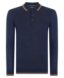 Long Sleeve Knitted Polo - Dark Blue/black