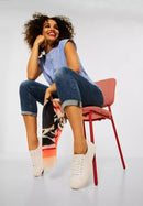 Striped Shirt Collar Blouse - Original Blue