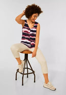 Printed Top With Button Panel - Dark Vintage Blue