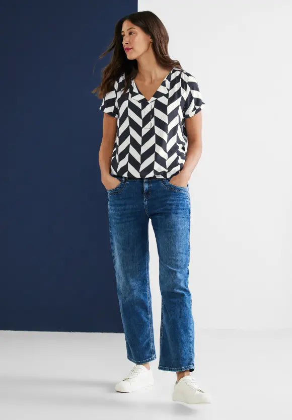 Print Shirt Blouse - Deep Blue