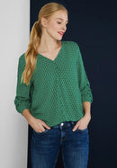 Piping Printed V-Neck Blouse - Dark Brisk Green