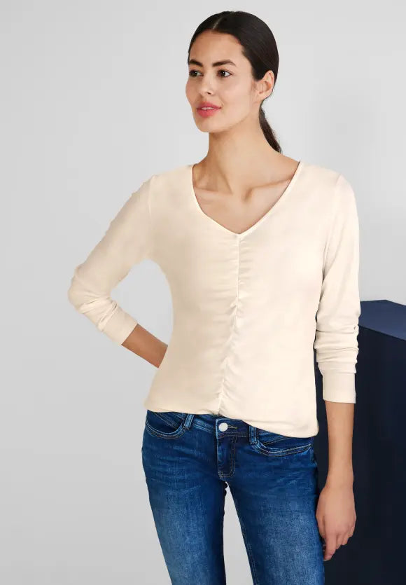 Gathered V-Neck Shirt - Lucid White