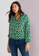 Printed Slitneck Blouse - Deep Blue
