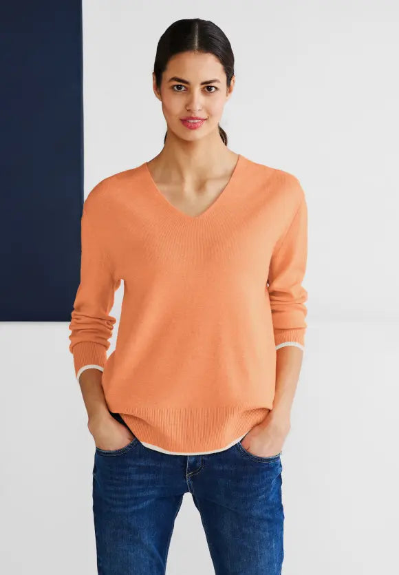 Split V-Neck Jumper - Mandarine Melange