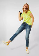 Flowers On Burnout Stripe Shirt - Lemon Yellow