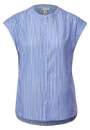 Striped Shirt Collar Blouse - Original Blue