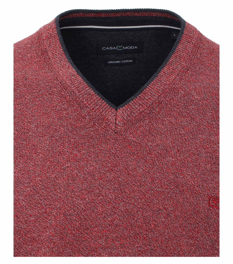 Plain V-Neck Pullover - Red