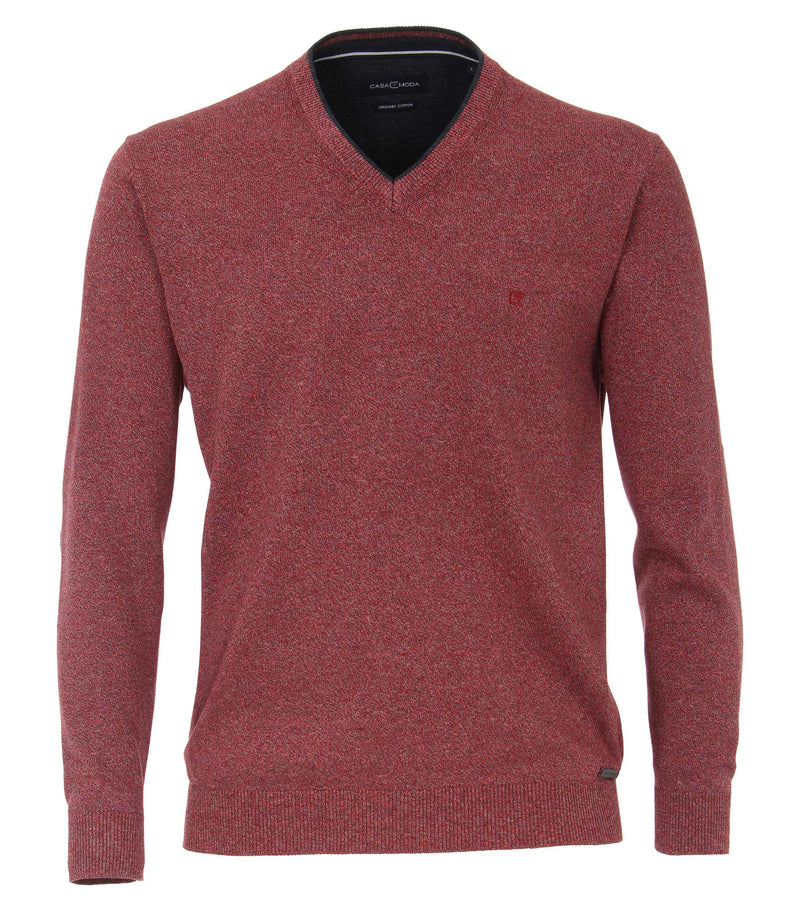 Plain V-Neck Pullover - Red