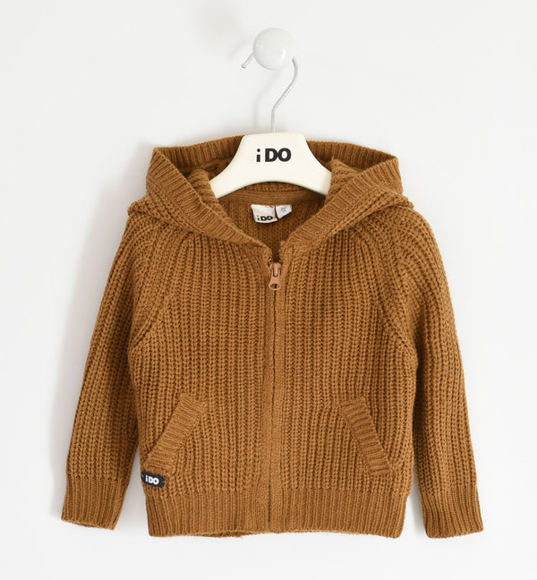 Tricot Full Zip Cardigan - Dark Beige