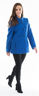 High Collar Wool Coat - Royal Blue