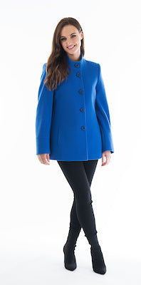 High Collar Wool Coat - Royal Blue