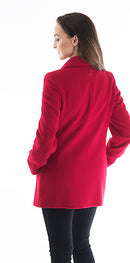 Open Collar Wool Coat - Red