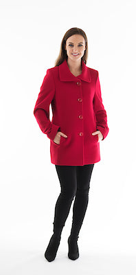Open Collar Wool Coat - Red