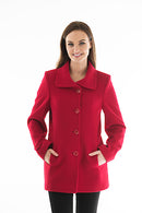 Open Collar Wool Coat - Red