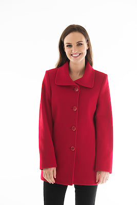 Open Collar Wool Coat - Red