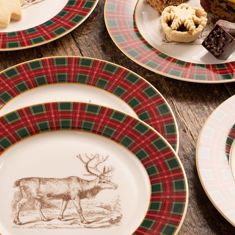Tartan Reindeer Tea/Dessert Plates Set Of 6
